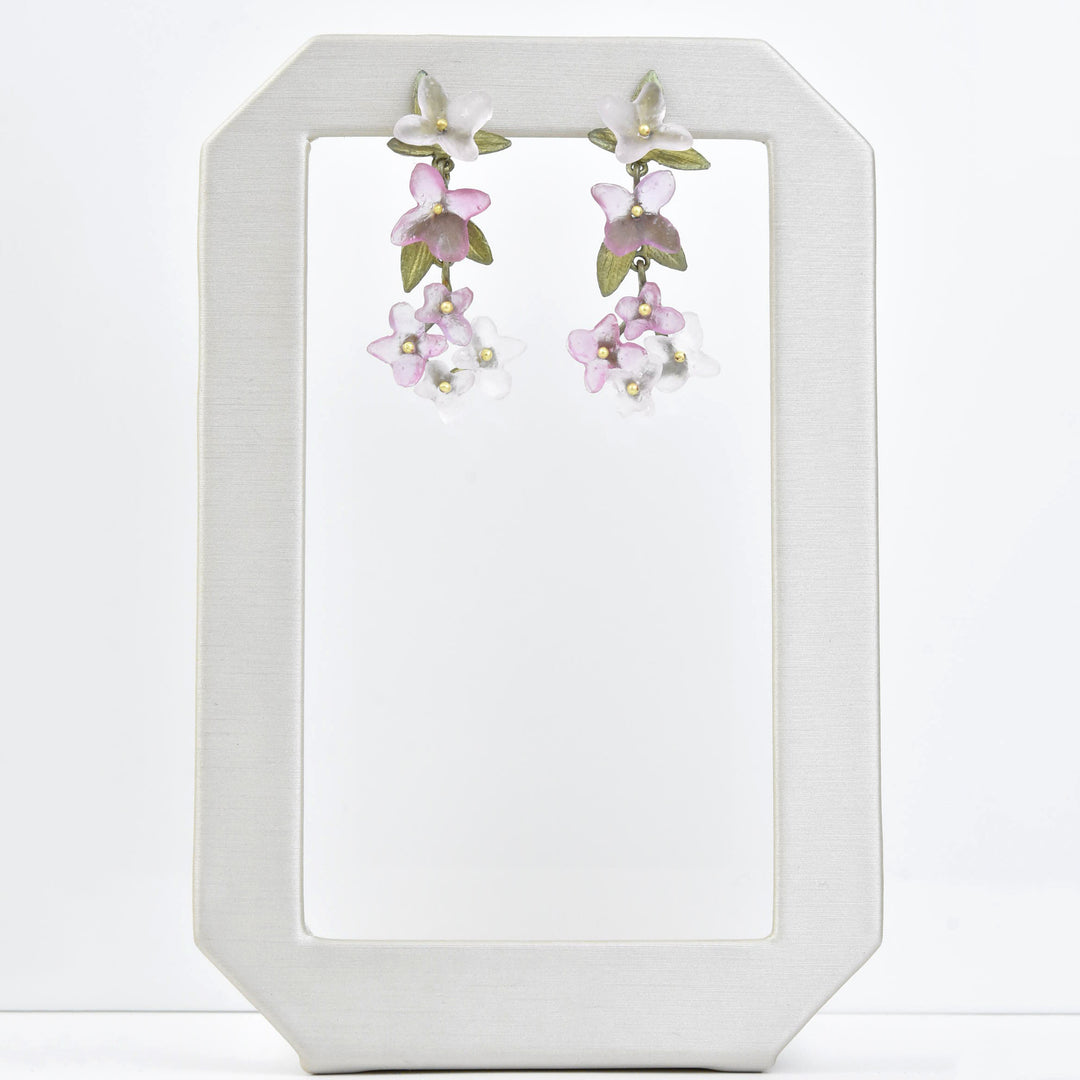 Pink Hydrangea Petal Drop Earrings - Goldmakers Fine Jewelry