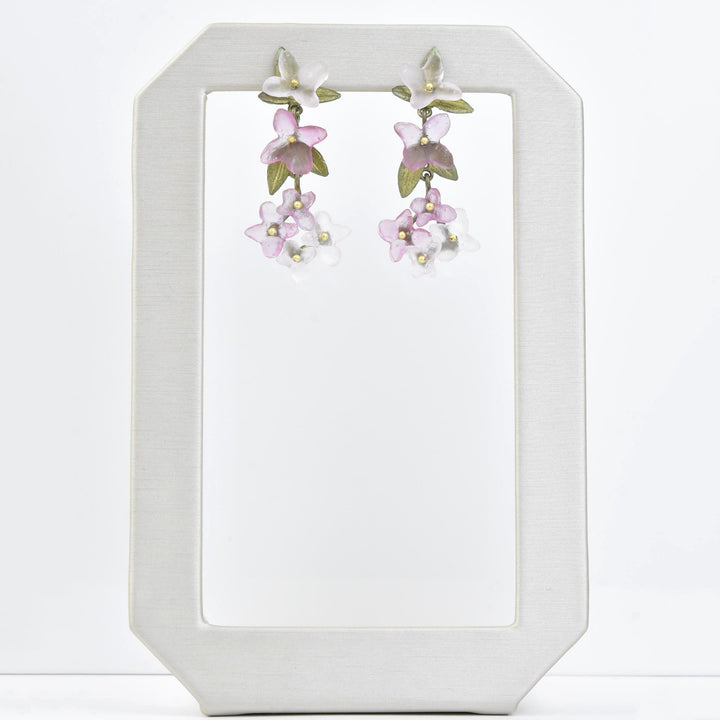 Pink Hydrangea Petal Drop Earrings - Goldmakers Fine Jewelry