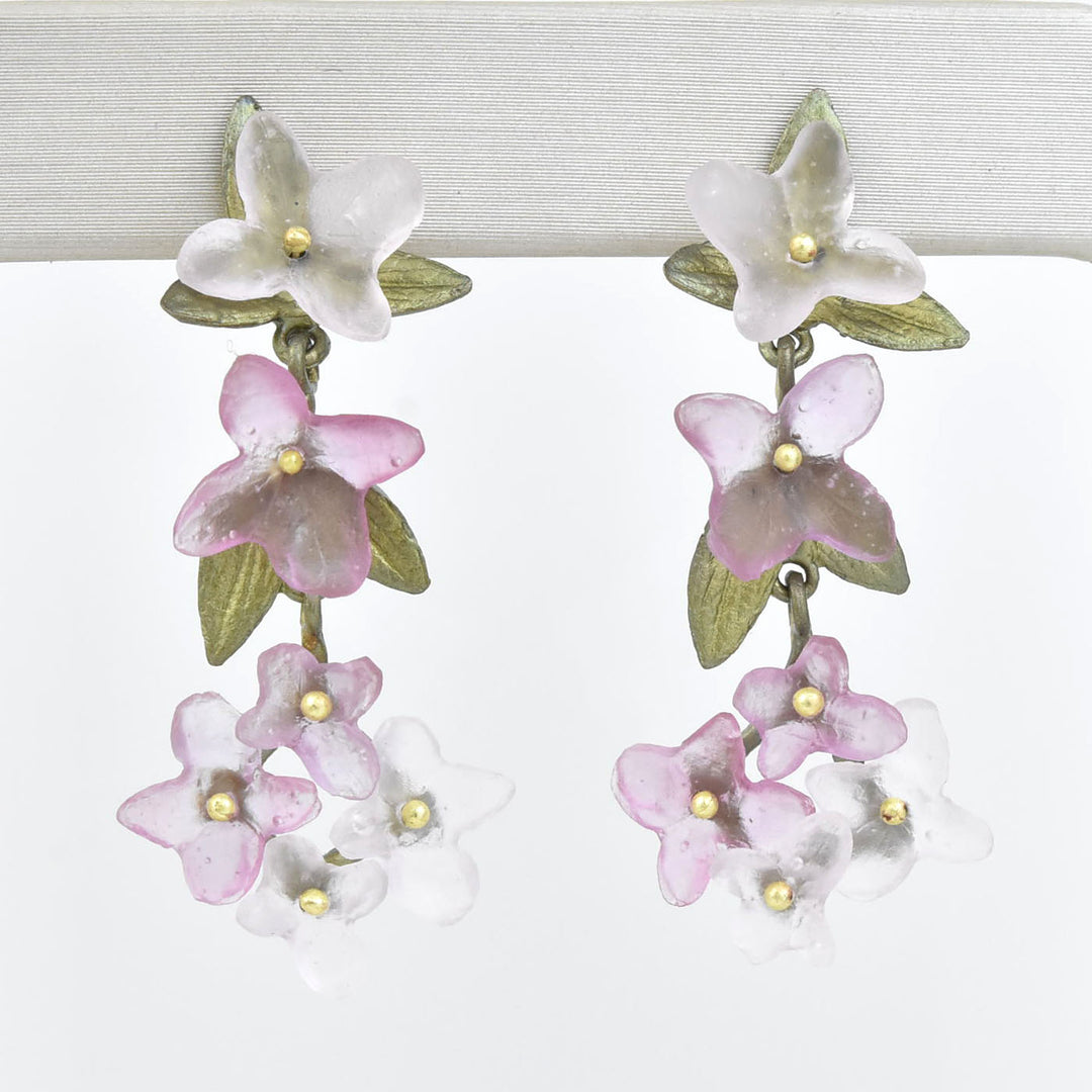 Pink Hydrangea Petal Drop Earrings - Goldmakers Fine Jewelry