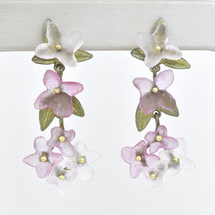 Pink Hydrangea Petal Drop Earrings - Goldmakers Fine Jewelry