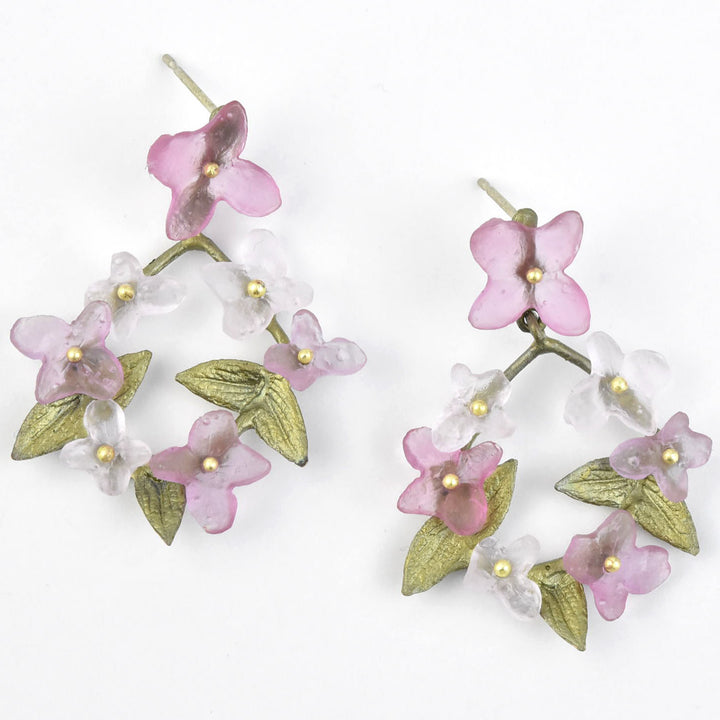 Pink Hydrangea Petal Crown Drops - Goldmakers Fine Jewelry