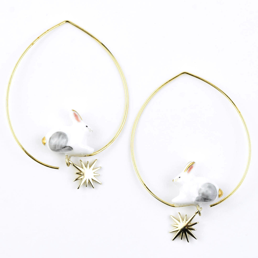 Polar Hare Hoops with Star - Goldmakers Fine Jewelry