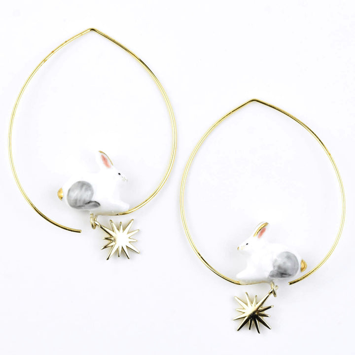 Polar Hare Hoops with Star - Goldmakers Fine Jewelry