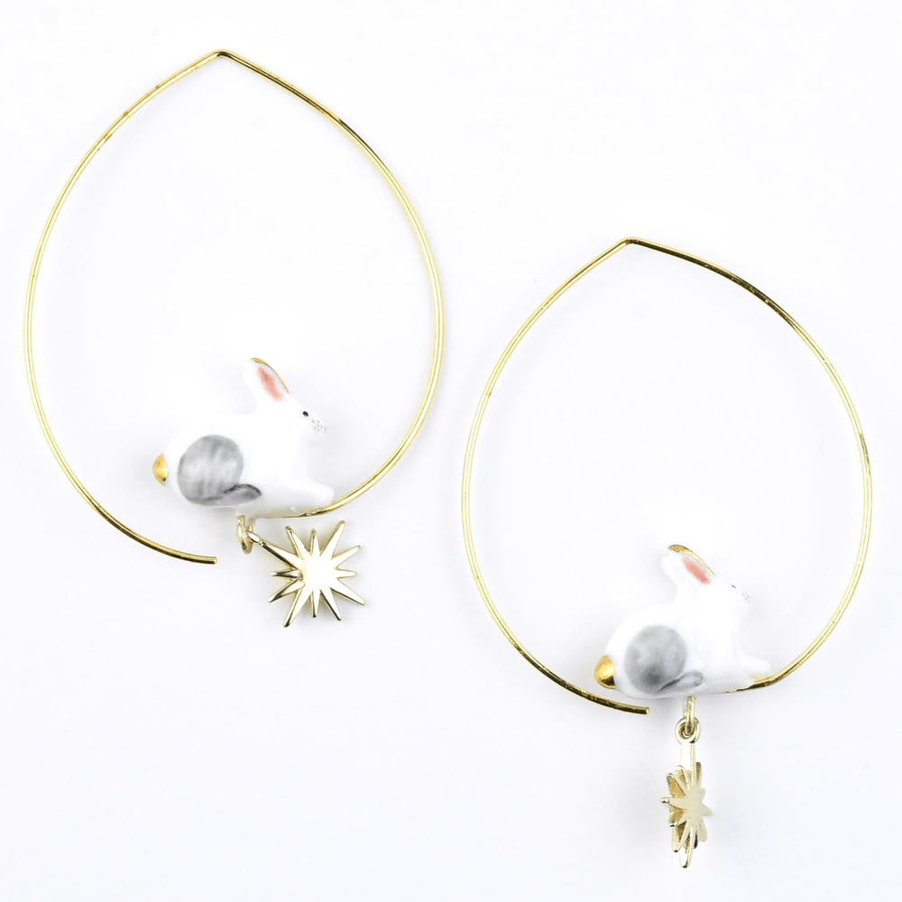 Polar Hare Hoops with Star - Goldmakers Fine Jewelry