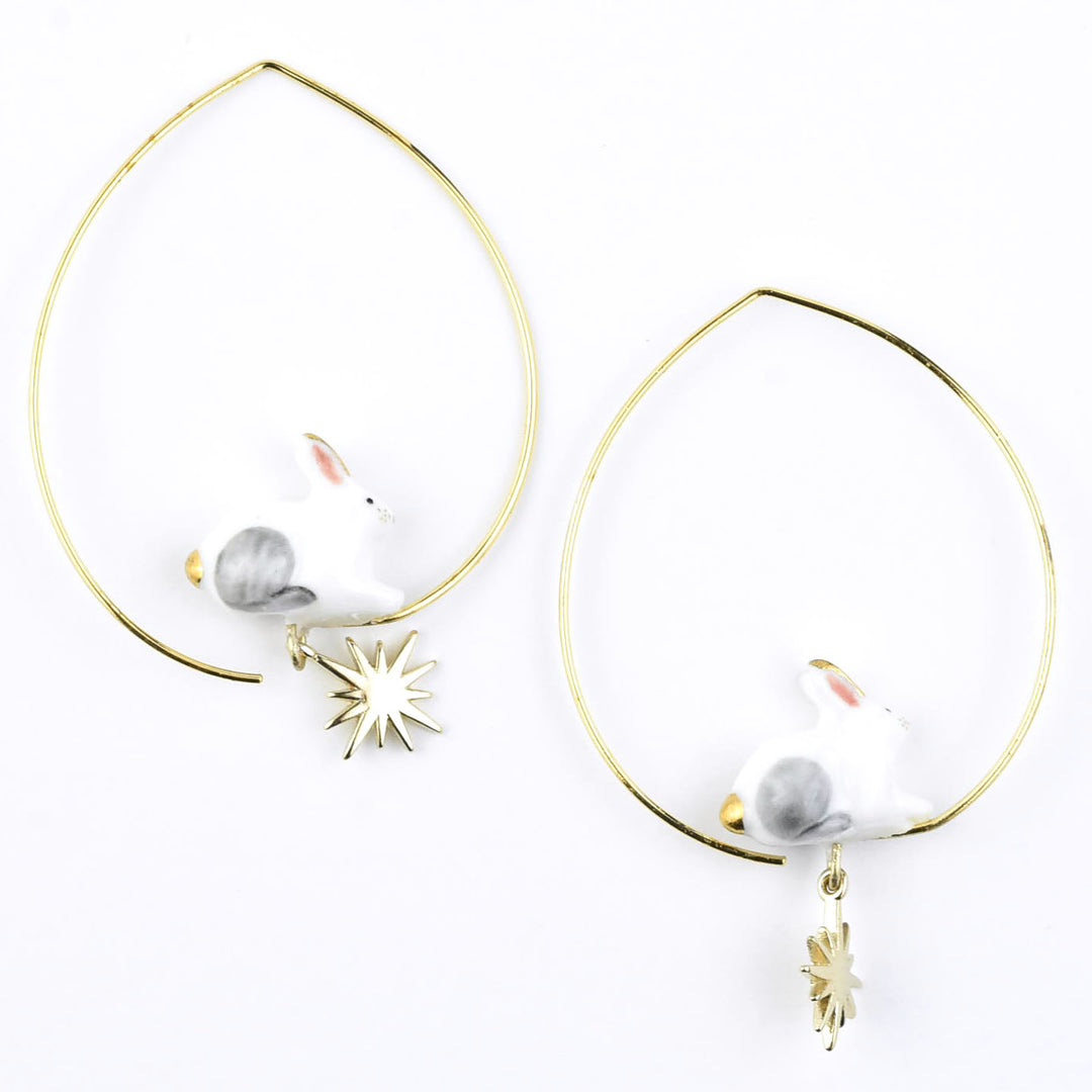 Polar Hare Hoops with Star - Goldmakers Fine Jewelry