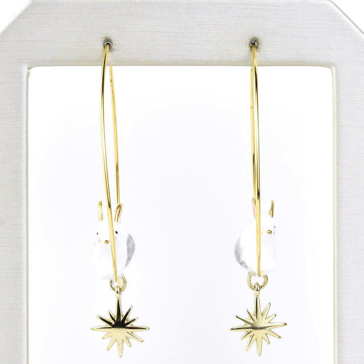Polar Hare Hoops with Star - Goldmakers Fine Jewelry