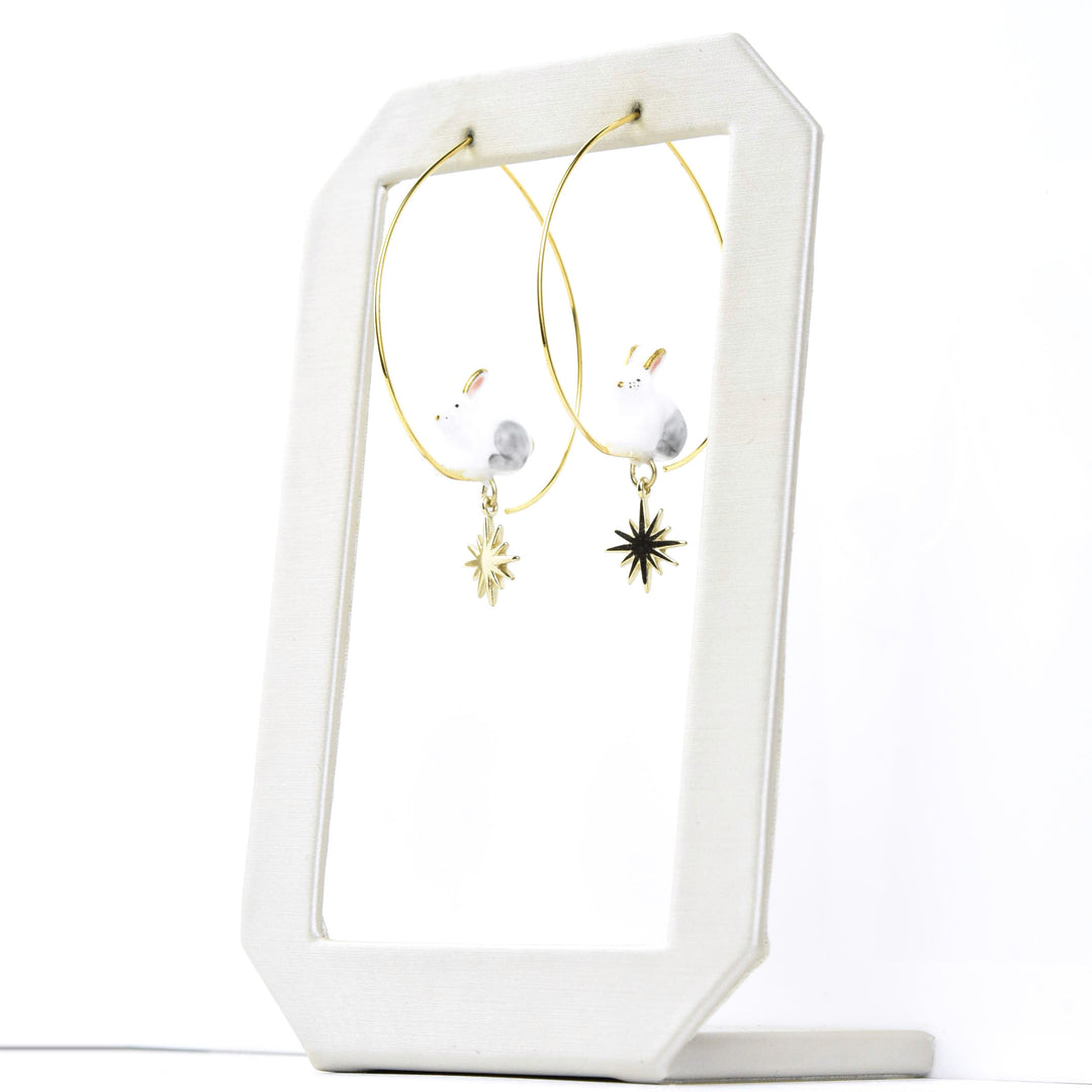 Polar Hare Hoops with Star - Goldmakers Fine Jewelry