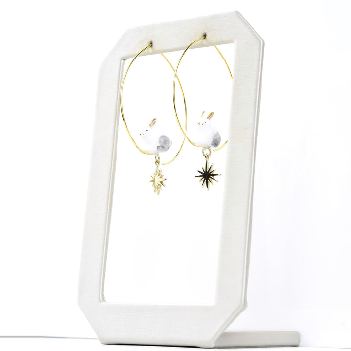Polar Hare Hoops with Star - Goldmakers Fine Jewelry