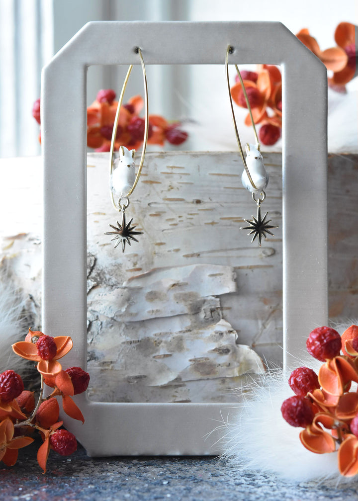 Polar Hare Hoops with Star - Goldmakers Fine Jewelry