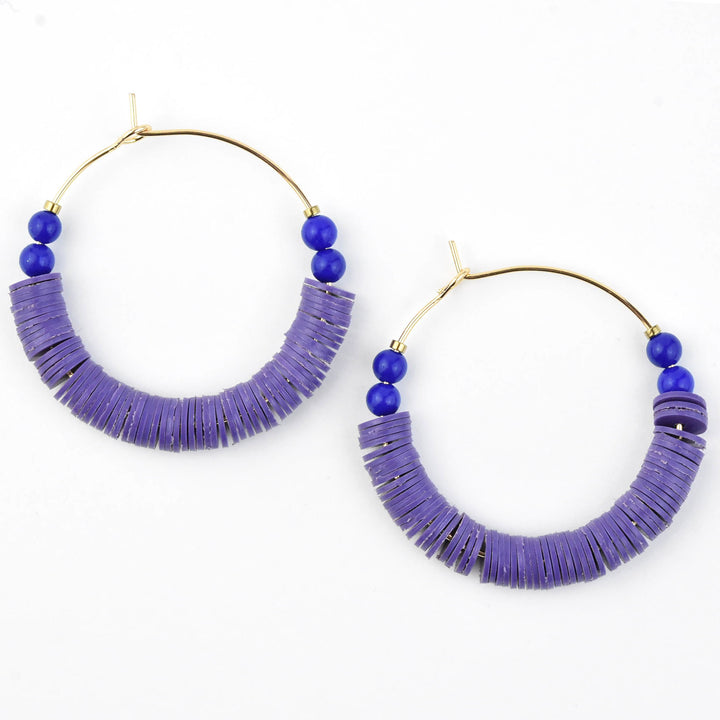 Purple and Blue Beaded Hoops - Goldmakers Fine Jewelry