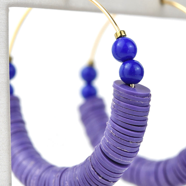 Purple and Blue Beaded Hoops - Goldmakers Fine Jewelry