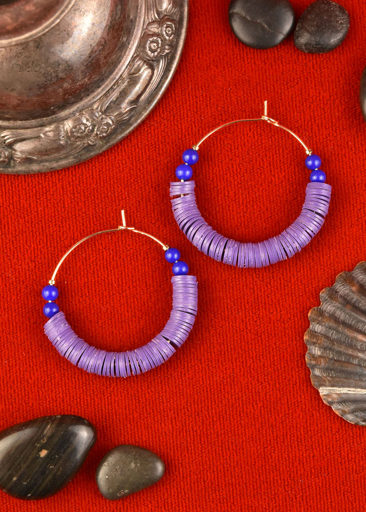Purple and Blue Beaded Hoops - Goldmakers Fine Jewelry