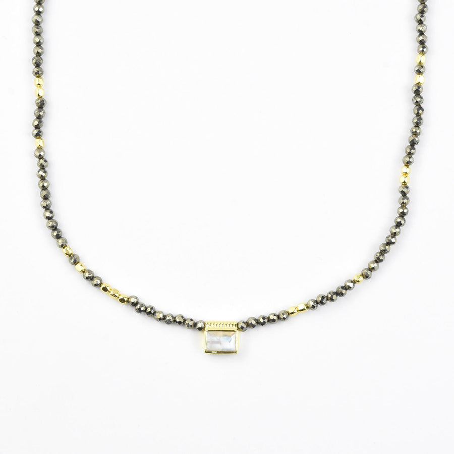 Moonstone & Pyrite Necklace - Goldmakers Fine Jewelry