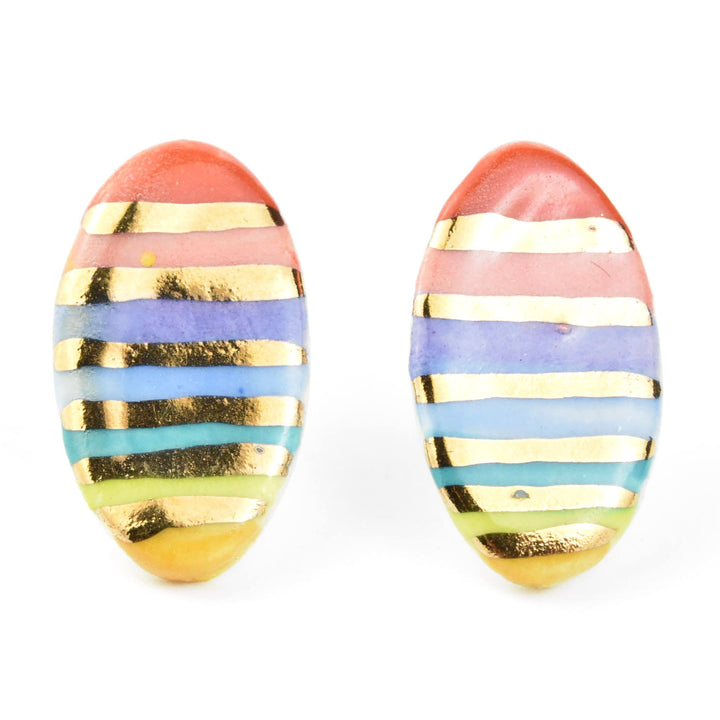 Rainbow Stripe Oval Studs - Goldmakers Fine Jewelry