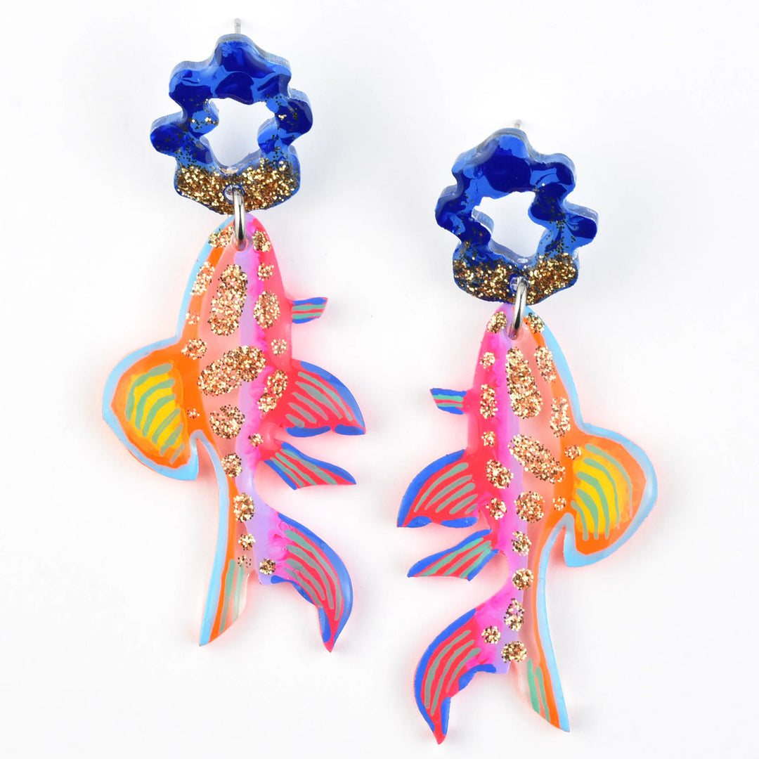 Rainbow Glitter Fish Earrings - Goldmakers Fine Jewelry