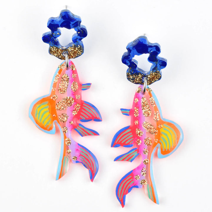 Rainbow Glitter Fish Earrings - Goldmakers Fine Jewelry