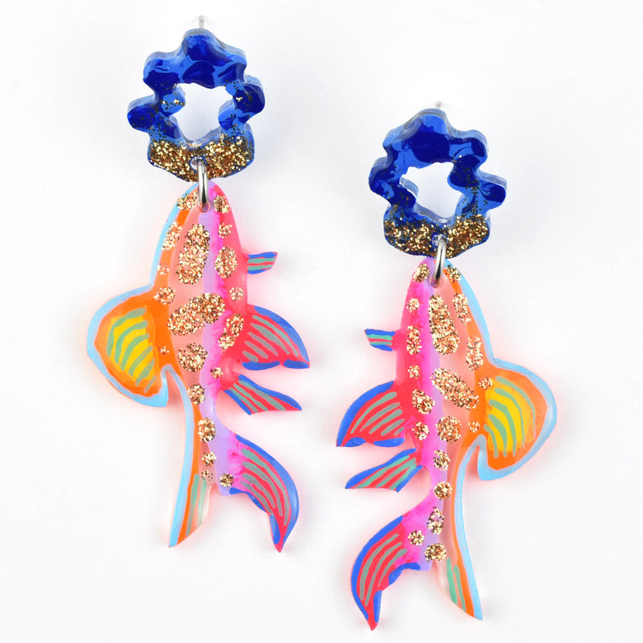 Rainbow Glitter Fish Earrings - Goldmakers Fine Jewelry