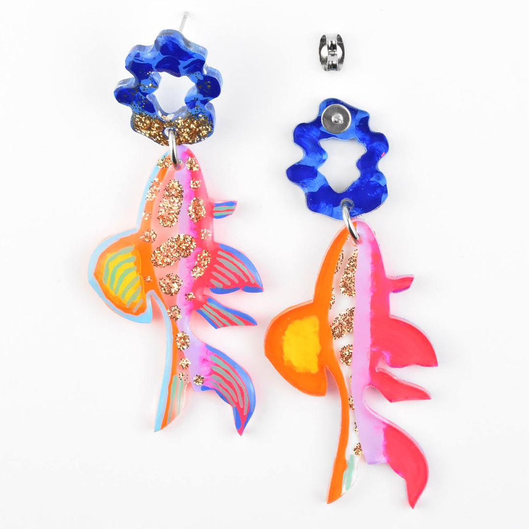 Rainbow Glitter Fish Earrings - Goldmakers Fine Jewelry