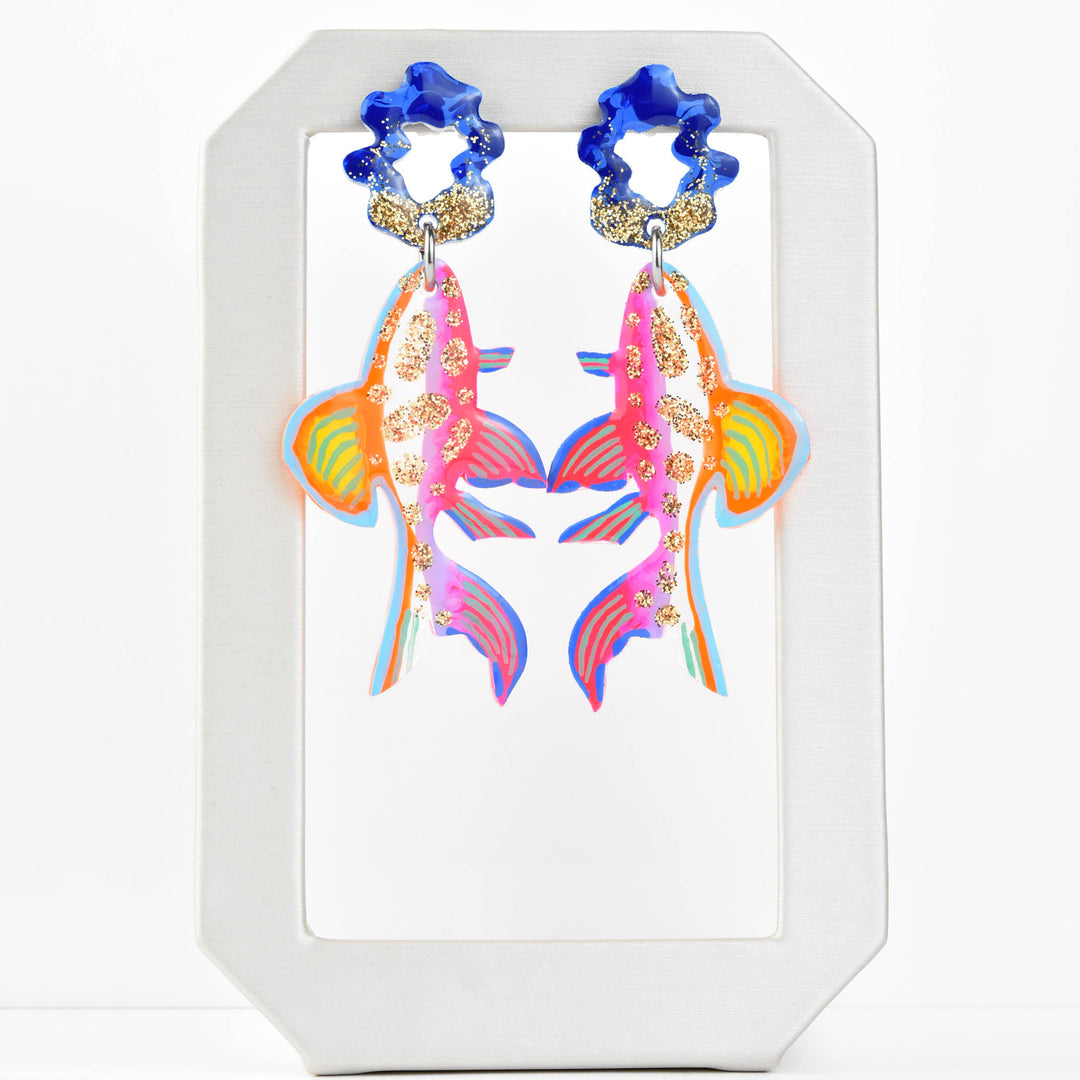 Rainbow Glitter Fish Earrings - Goldmakers Fine Jewelry