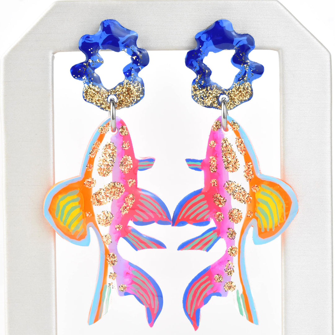 Rainbow Glitter Fish Earrings - Goldmakers Fine Jewelry