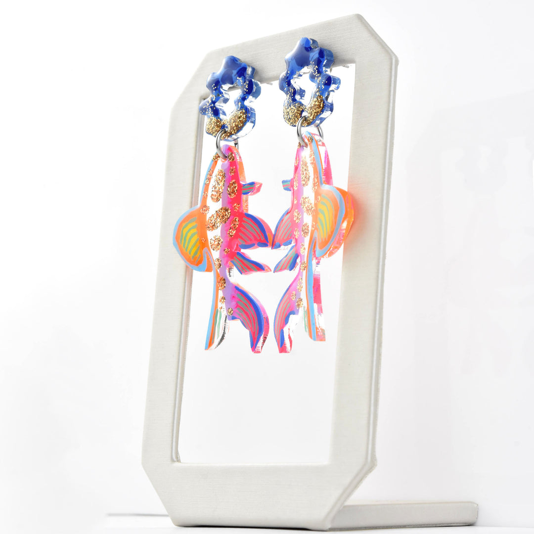 Rainbow Glitter Fish Earrings - Goldmakers Fine Jewelry
