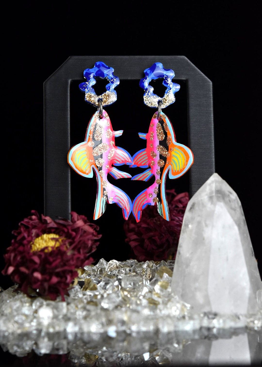 Rainbow Glitter Fish Earrings - Goldmakers Fine Jewelry