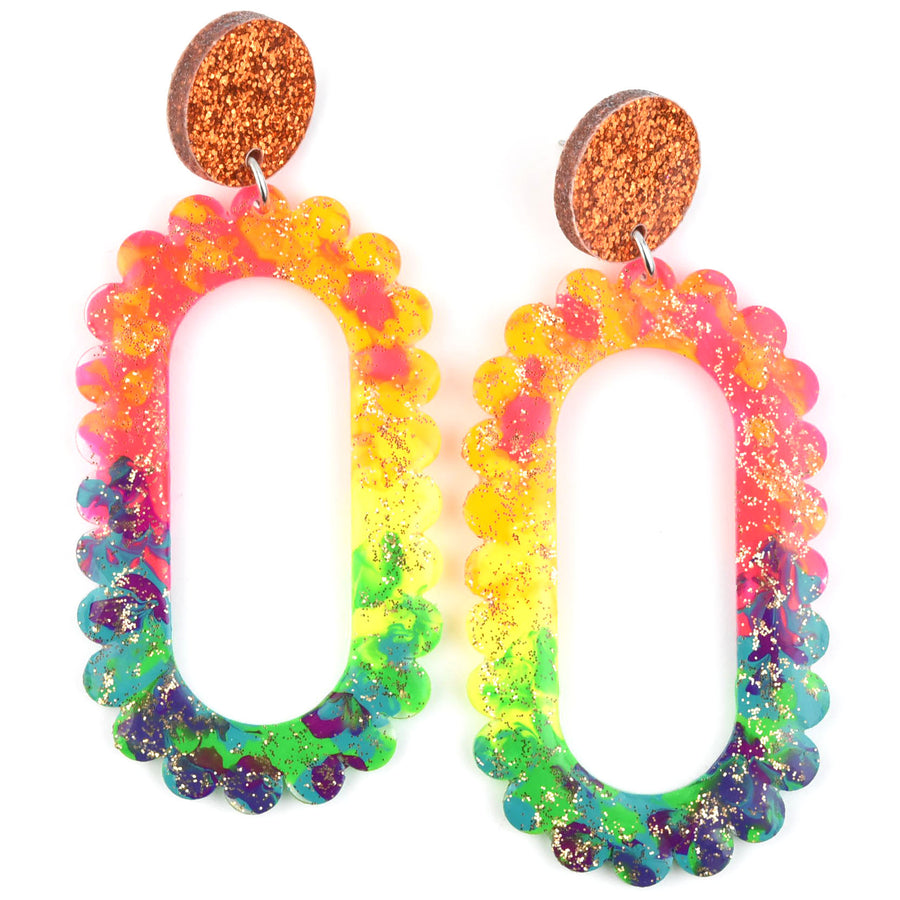Rainbow Scalloped Acrylic Drops - Goldmakers Fine Jewelry