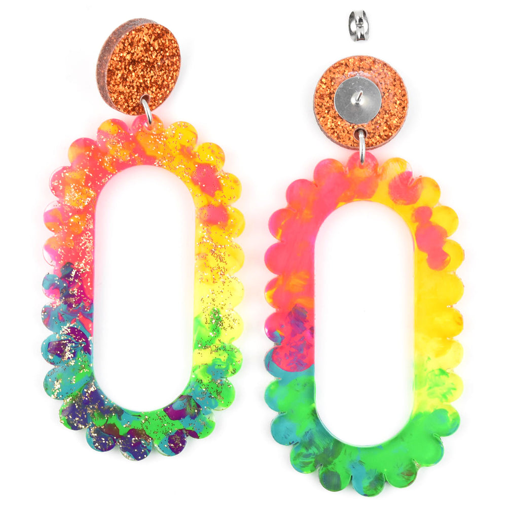 Rainbow Scalloped Acrylic Drops - Goldmakers Fine Jewelry