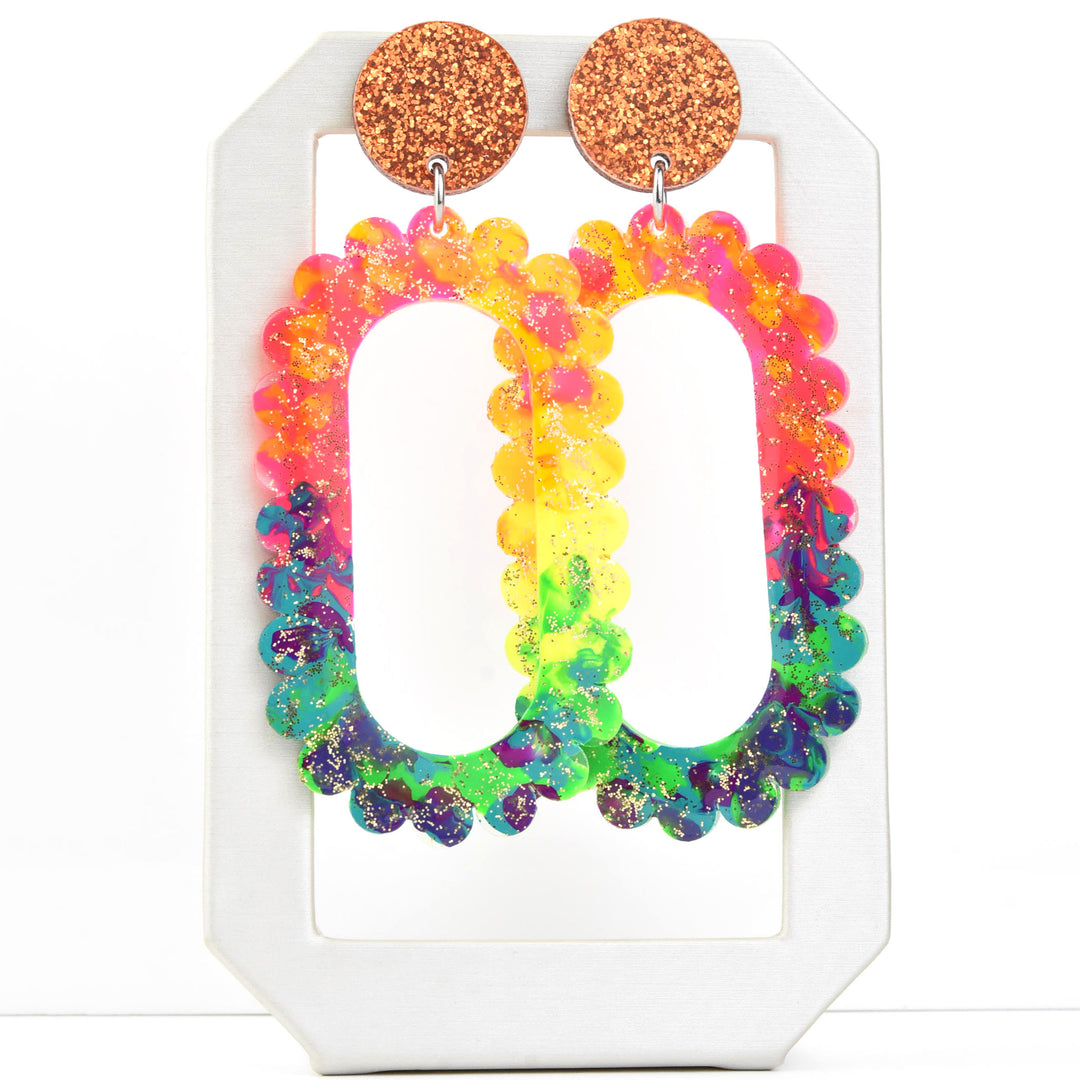 Rainbow Scalloped Acrylic Drops - Goldmakers Fine Jewelry