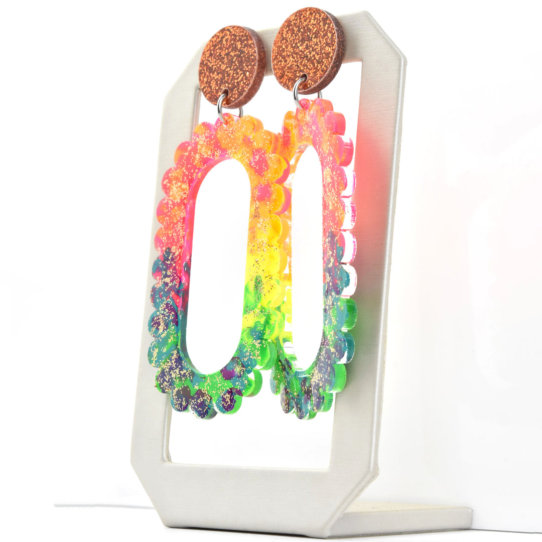 Rainbow Scalloped Acrylic Drops - Goldmakers Fine Jewelry