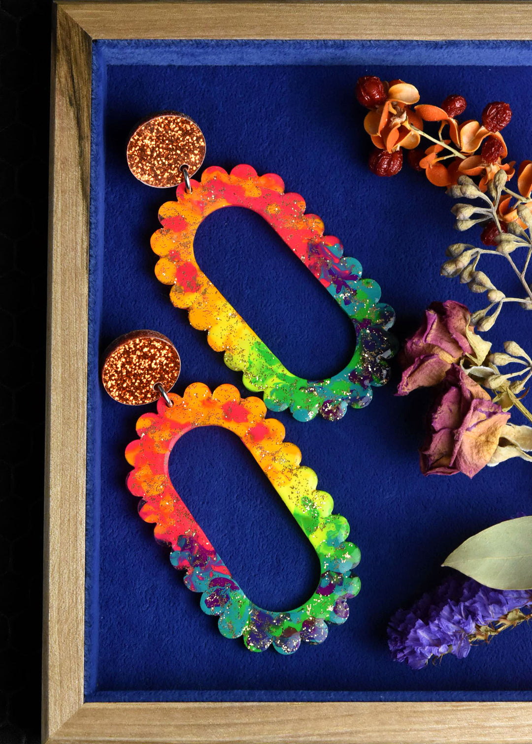 Rainbow Scalloped Acrylic Drops - Goldmakers Fine Jewelry