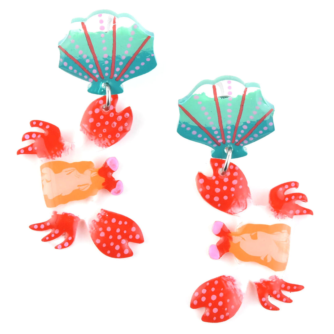 Red Crab & Seashell Earrings - Goldmakers Fine Jewelry
