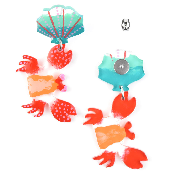 Red Crab & Seashell Earrings - Goldmakers Fine Jewelry