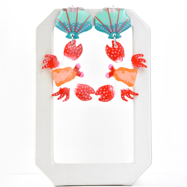Red Crab & Seashell Earrings - Goldmakers Fine Jewelry