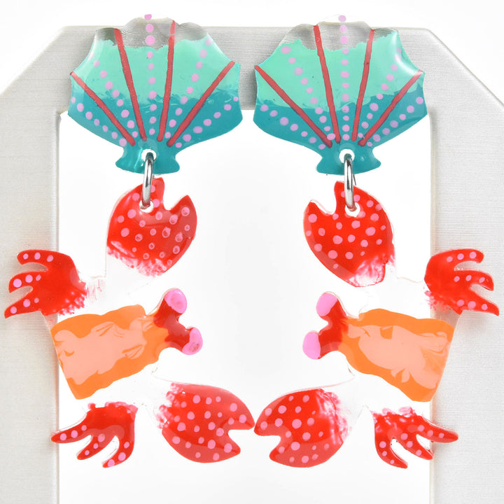 Red Crab & Seashell Earrings - Goldmakers Fine Jewelry