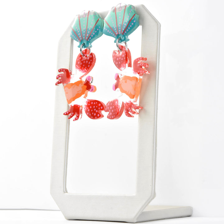 Red Crab & Seashell Earrings - Goldmakers Fine Jewelry