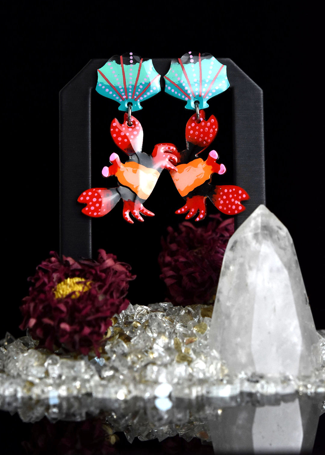 Red Crab & Seashell Earrings - Goldmakers Fine Jewelry