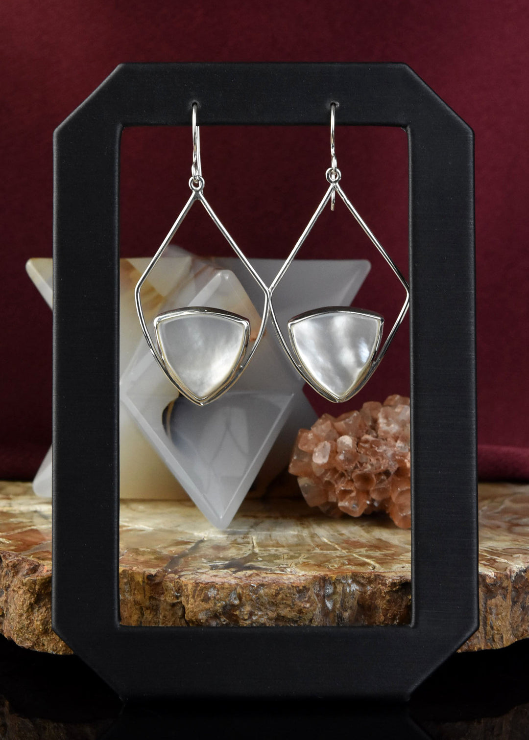 Retro Diamond Shaped Earrings, Mother of Pearl