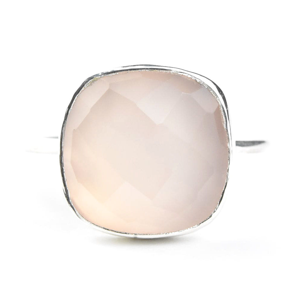 Faceted Cushion Cut Gemstone Ring in Silver