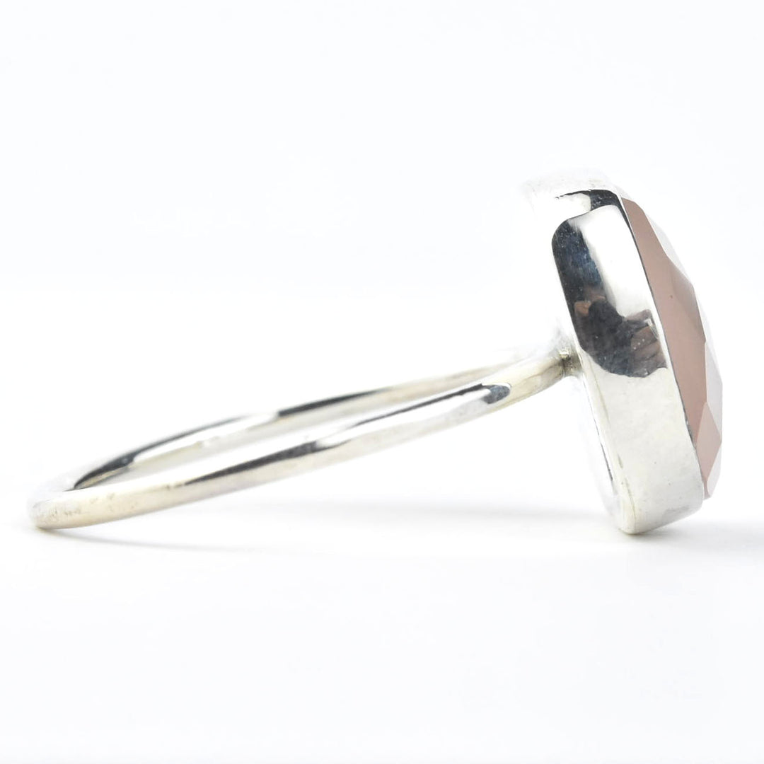 Faceted Cushion Cut Gemstone Ring in Silver