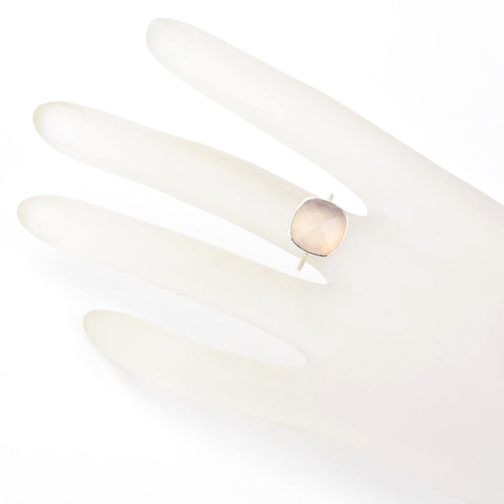 Faceted Cushion Cut Gemstone Ring in Silver