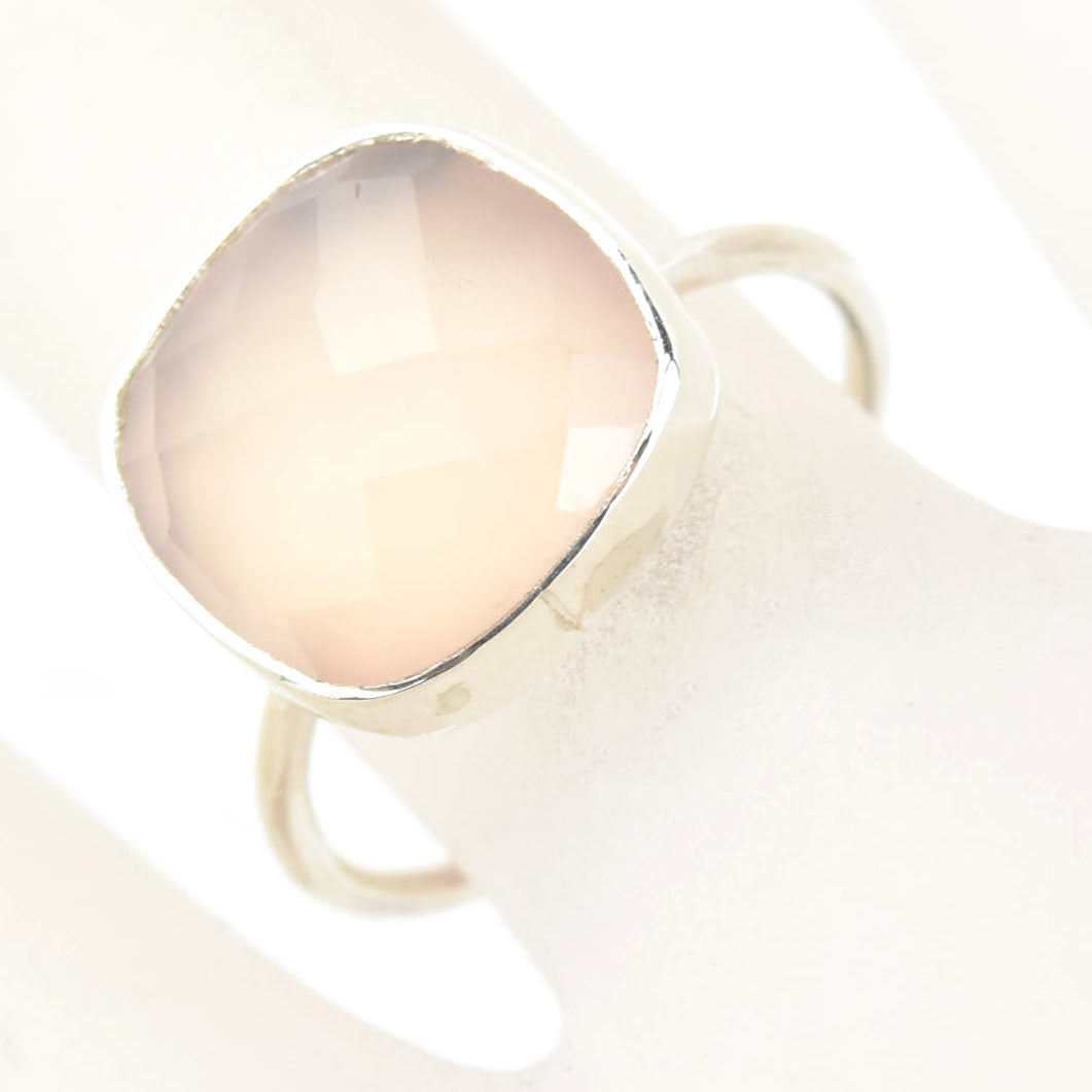 Faceted Cushion Cut Gemstone Ring in Silver