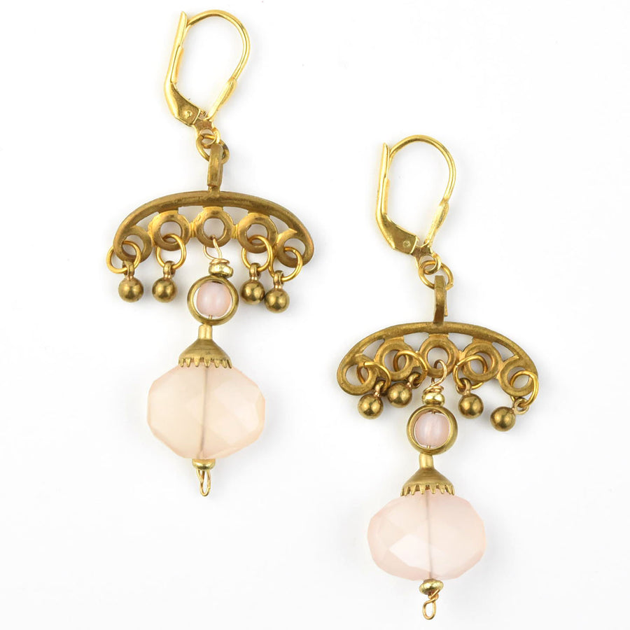 Rose Quartz Fan Earring - Goldmakers Fine Jewelry