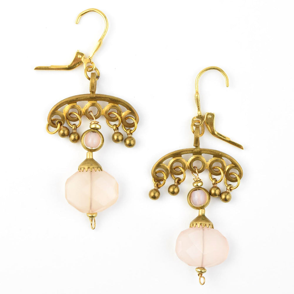 Rose Quartz Fan Earring - Goldmakers Fine Jewelry