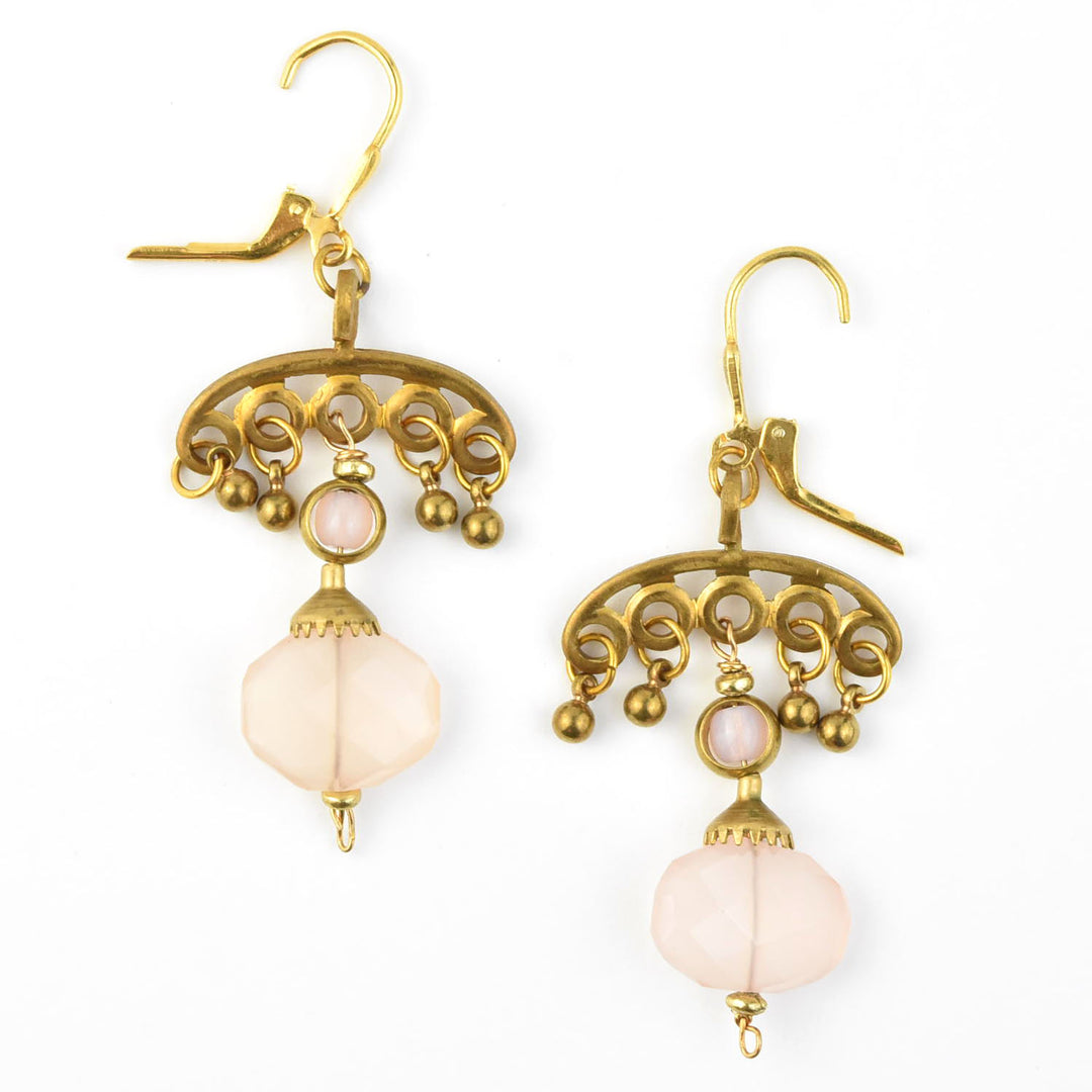 Rose Quartz Fan Earring - Goldmakers Fine Jewelry