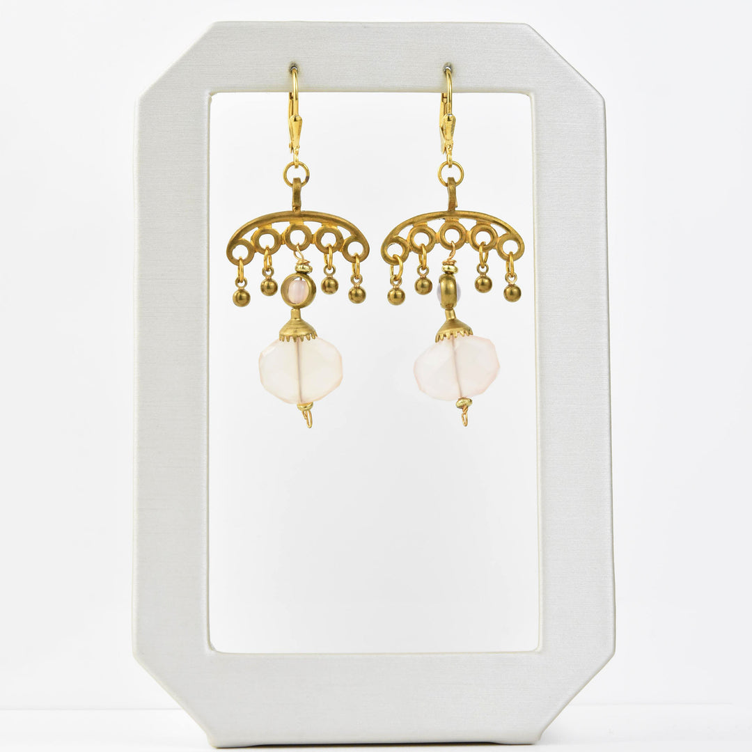 Rose Quartz Fan Earring - Goldmakers Fine Jewelry
