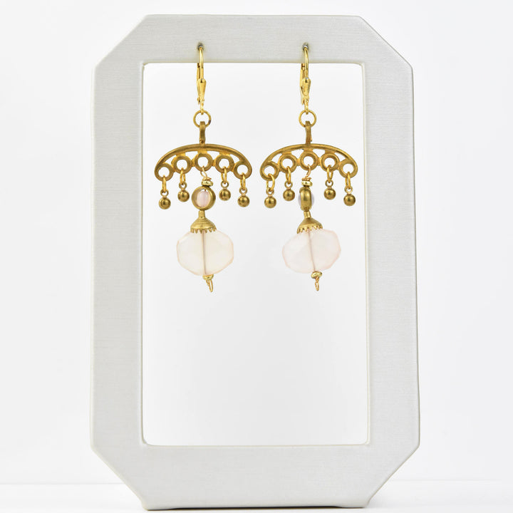 Rose Quartz Fan Earring - Goldmakers Fine Jewelry