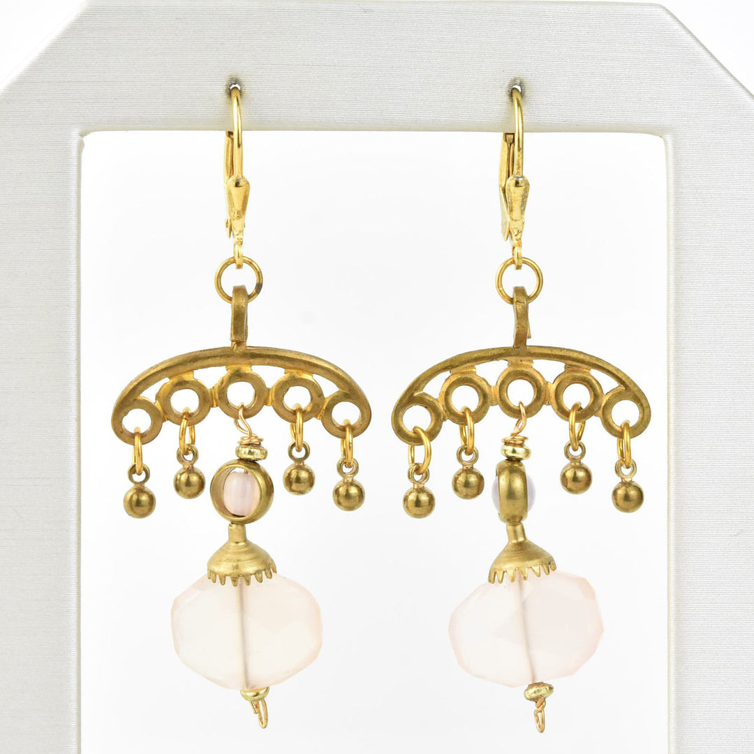Rose Quartz Fan Earring - Goldmakers Fine Jewelry