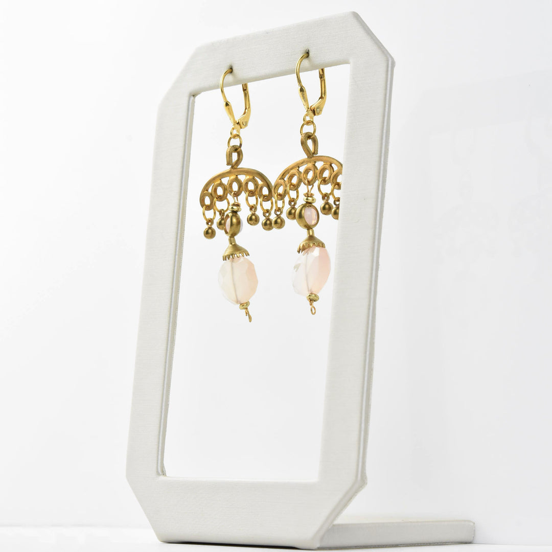 Rose Quartz Fan Earring - Goldmakers Fine Jewelry