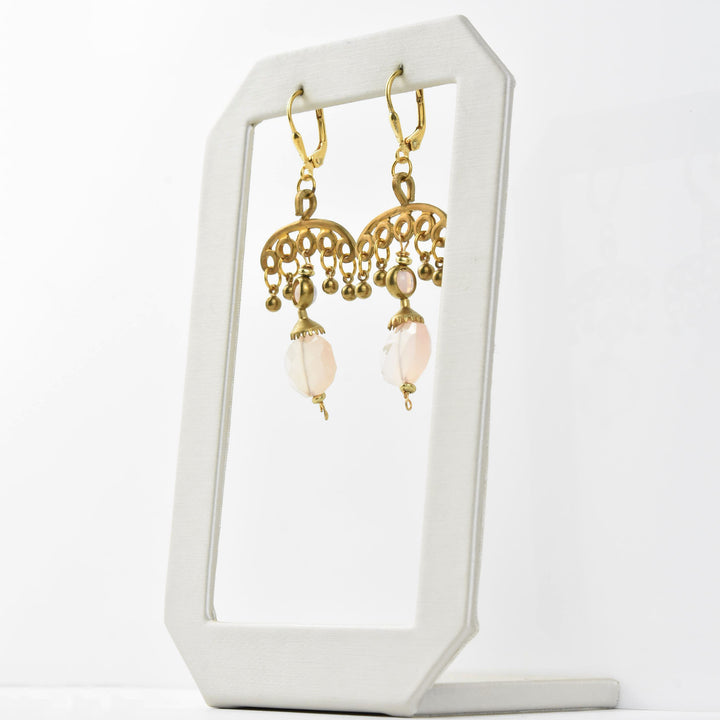 Rose Quartz Fan Earring - Goldmakers Fine Jewelry